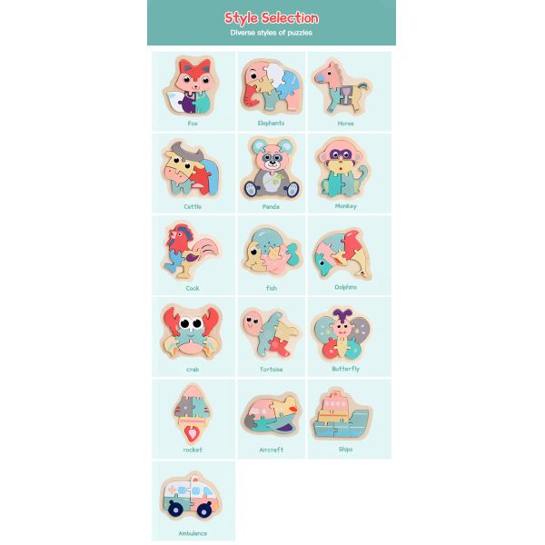 Macaron 3D Wooden Block Puzzle Toys Wooden Animal Blocks