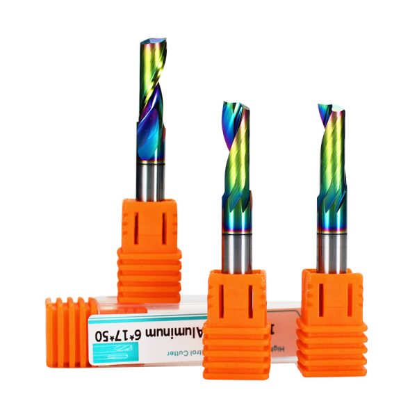 YingBa Customized Rainbow Color DLC Coating Aluminium Milling Cutter Single Flute Spiral up Down Cut Carbide Aluminium End Mill