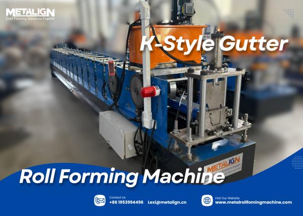 Máquina formadora de rollos para techos con canalones de lluvia estilo K con espesor de material de 0,4-0,8 mm y velocidad de formación de 15-20 m/min