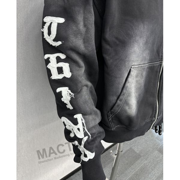 Custom Logo Oversized Boxy Fit Cropped Zip Up Hoodies Heavyweight Vintage Washed Distressed Embroidery Hoodie