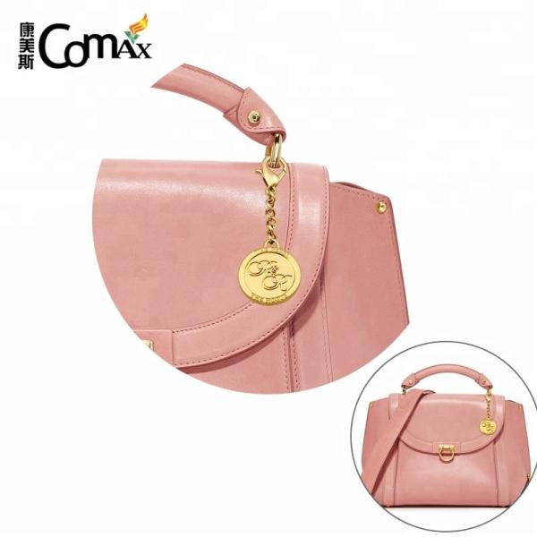 Handbag Metal Hang Label with Clasp Custom Gold Round Shape Embossed Logo and Hardware