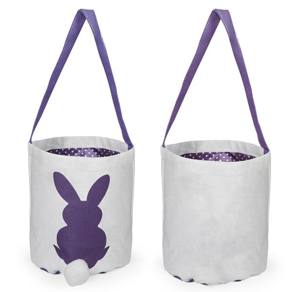 Blank Sublimation Easter Bunny Basket With Color Handle Cute Rabbit Tail Custom Linen Easter Rabbit Basket