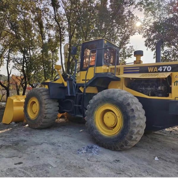 Желтый подержанный погрузчик Komatsu WA470 погрузчик 6 тонн номинальная нагрузка