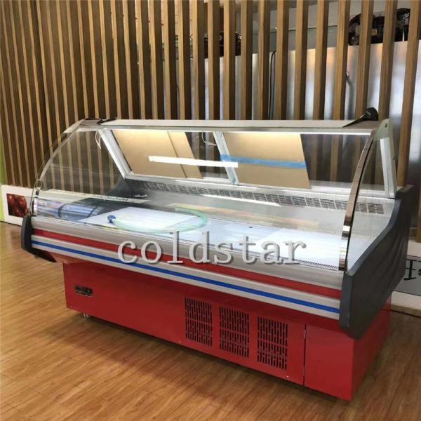 Sliding curved glass deli showcase meat display refrigerator