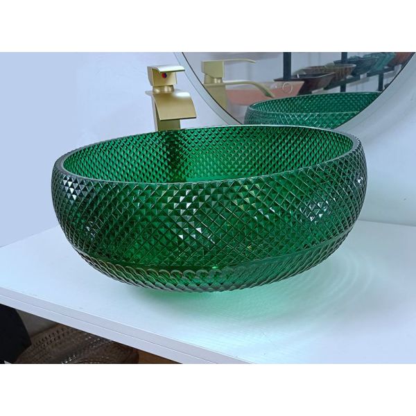 Зеленый стеклянный Bathroom круга Mordern диаманта тщеты тазов сосуда