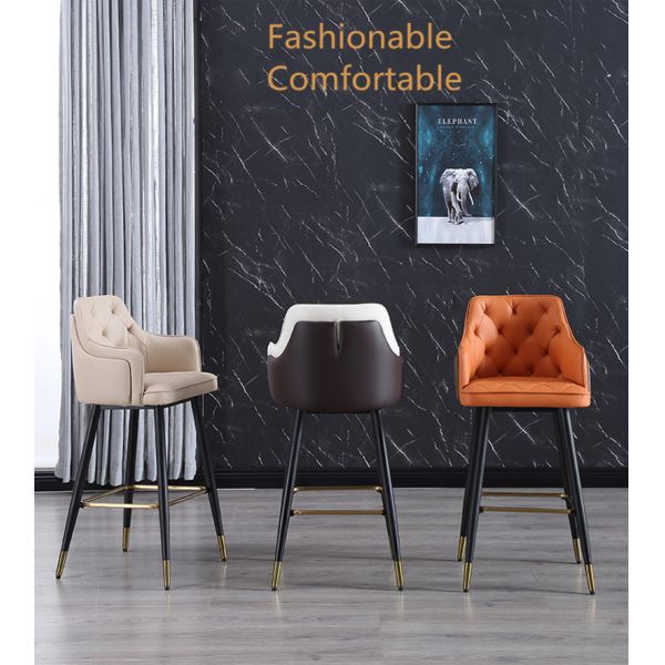 Metal Arm Orange Synthetic Leather Stool Cheap Commercial Modern Tall Bar Chair