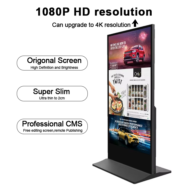 Smart Advertising LCD Player 32 to 75 Inch Digital Signage Options for Shop Bus Education Floor Stand Installation