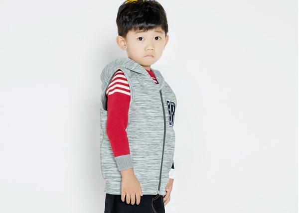 100% Cotton Boys Baseball Jacket  , Zippered Boys Sleeveless Hoodie With Two Pocket