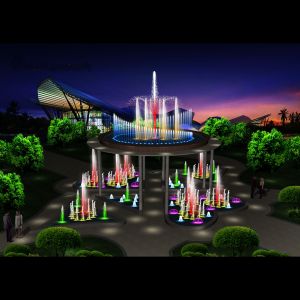 large cast iron fountain with lights