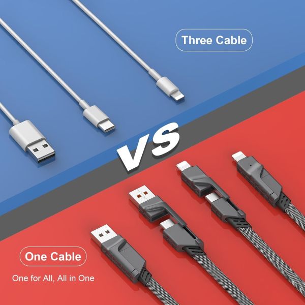 60W USB Fast Charging Cable Braided Dual Type C Cord 4 In 1 Multi Charging Cable