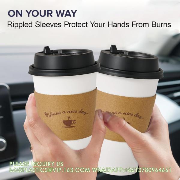 Paper Coffee Cups 16 Oz, Disposable Coffee Cups With Lids And Kraft Sleeves, White Coffee Cups For Hot & Cold Drinks