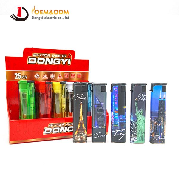 Dongyi 2025 OEM 77mm Disposable DIY-pattern Windproof Lighters Cigar Smoking Electric Custom Logo Gas Cigarette Lighter