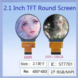 2.1-inch TFT LCD Round IPS Display | 480×480, ST7701 Driver, RGB/MIPI Full-Color, Fit for Wearables & Industrial Use