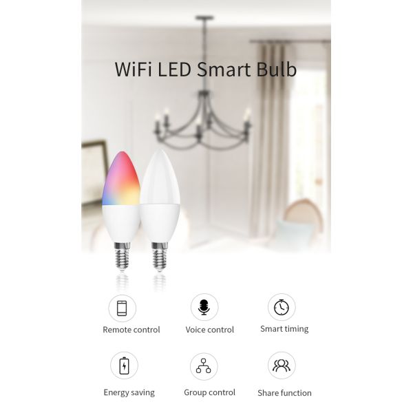 RGBCW Smart Lighting Control Candle Light Bulb E14 E12 Candelabra Base For Chandeliers
