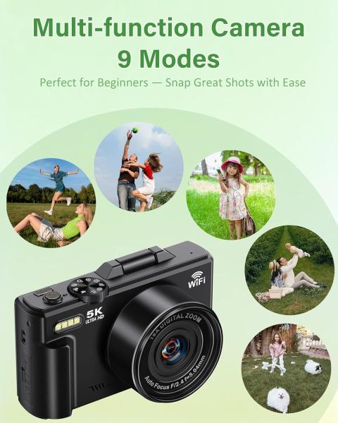 WD08 Digital Camera 5K 64MP UHD Cameras 18X Digital Zoom 180° Flip Screen Camera