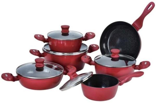 12pcs red italian prestige camping forged aluminum non-stick cookware set