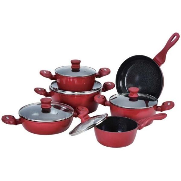 8PCS heat resistant nonstick blue marble inside and outside coating Aluminum cookware set with saucepot
