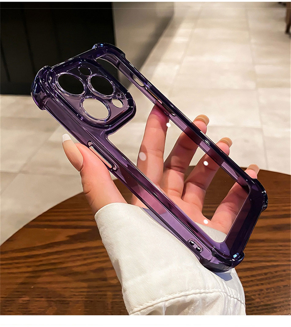 For Luxury Shockproof Anti-yellow Clear Hard Phone Case for 14 13 Pro Max Soft Silicone Bumper Transparent Cover