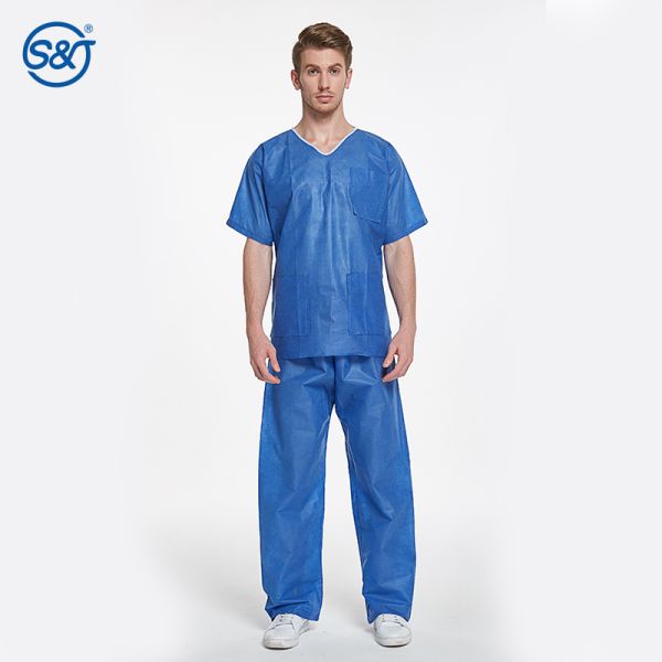 Dental Clinic Disposable Scrub Suit Two Pieces Short Sleeve V Neck Scrub Suit