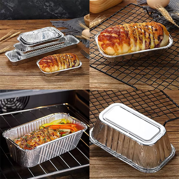 No 6A Recyclable Aluminum Foil Mini Loaf Pan 670ml Disposable Foil Tray Aluminum Foil Food Container with Plastic Lid