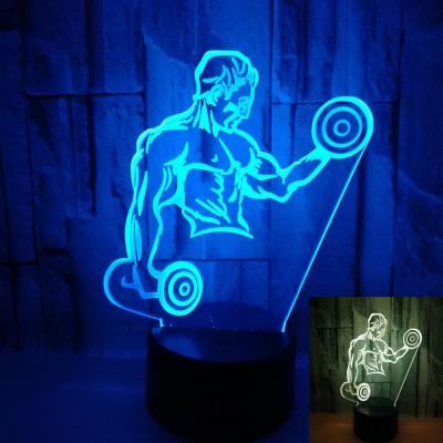 Hot sale muscle man 3D LED night light for kids boys Dumbbell fitness control LED visual light Gift 3D table lamp