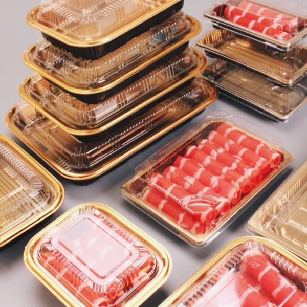 カスタマイズされた使い捨て ゴールデンビーフと羊肉ロール 梱包ボックス プラスチック PP サルモン寿司 梱包 持ち帰りボックス
