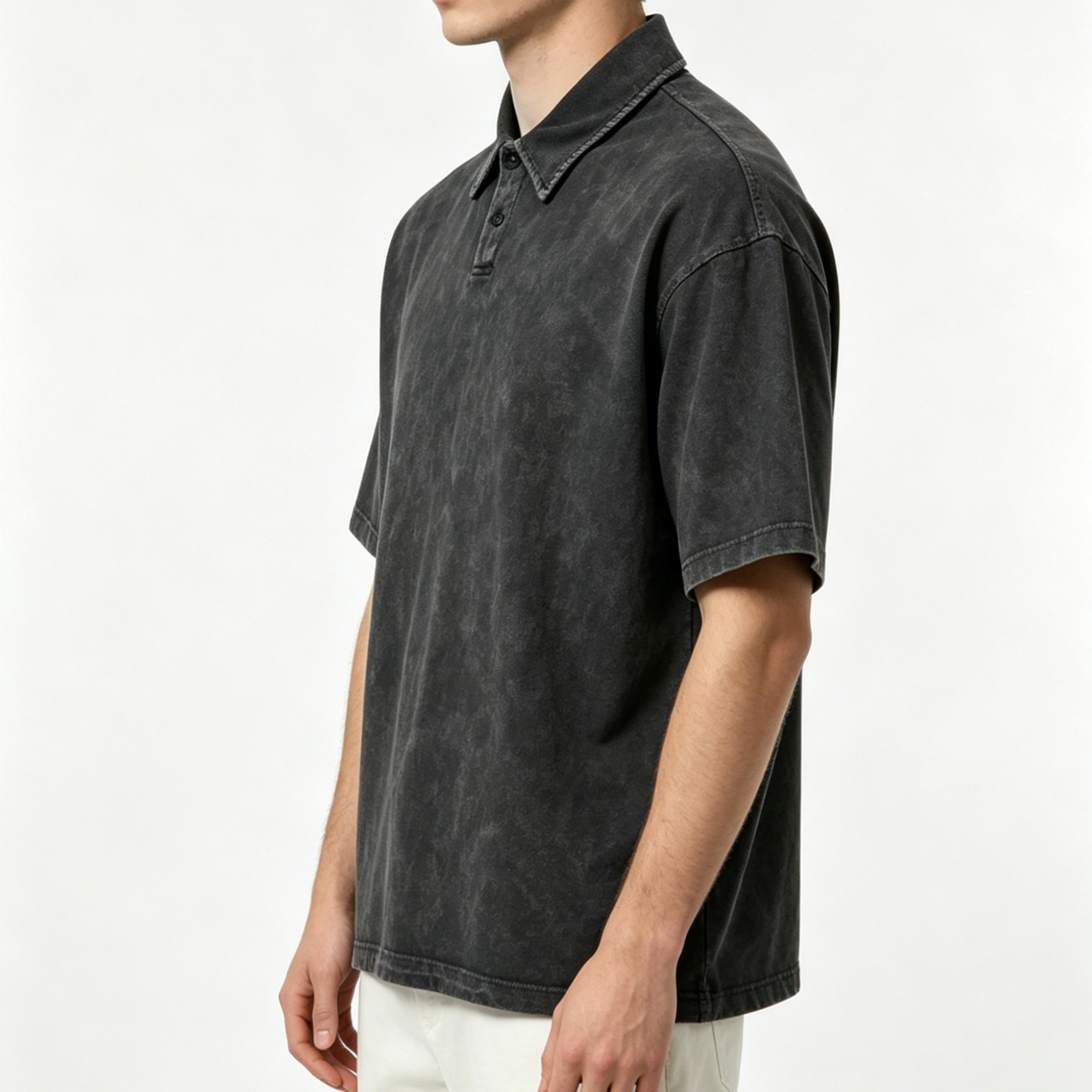 Vintage Washed Heavyweight Polo Shirt Collared Washed Vintage T Shirt Half Sleeve For Teenagers