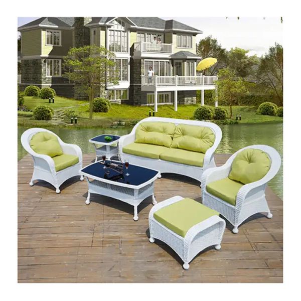 Relaxation Outdoor Sectional Seating Green White Outdoor Couch With Ottoman