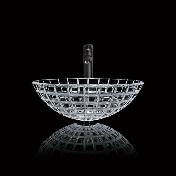 Tempered Glass Wash Basin Bowl 420mm Length Round Glass Vessel Vanity Sink