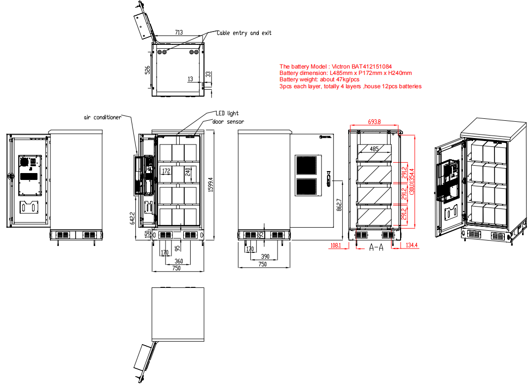 Cabinet de baterías exteriores de alto grado de protección contra robos para estaciones base de comunicación