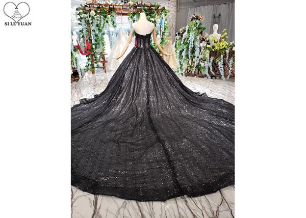 Black Custom Beautiful Sparkly Prom Dresses Strapless Bust Hollow Shining Beads
