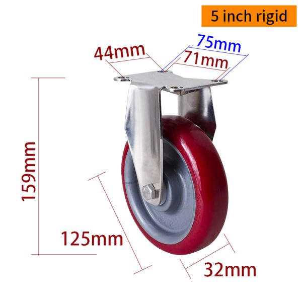 EDL 5Inch Stainless Steel Medium Duty Caster With Red TPU Wheel Loading 150Kg S545P-85