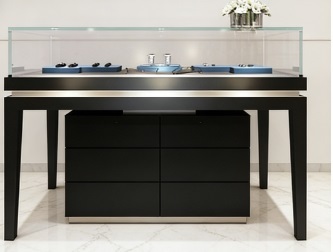 Luxury Black Wooden Jewelry Display Case with LED Lighting and Customized Solutions for High-End Stores