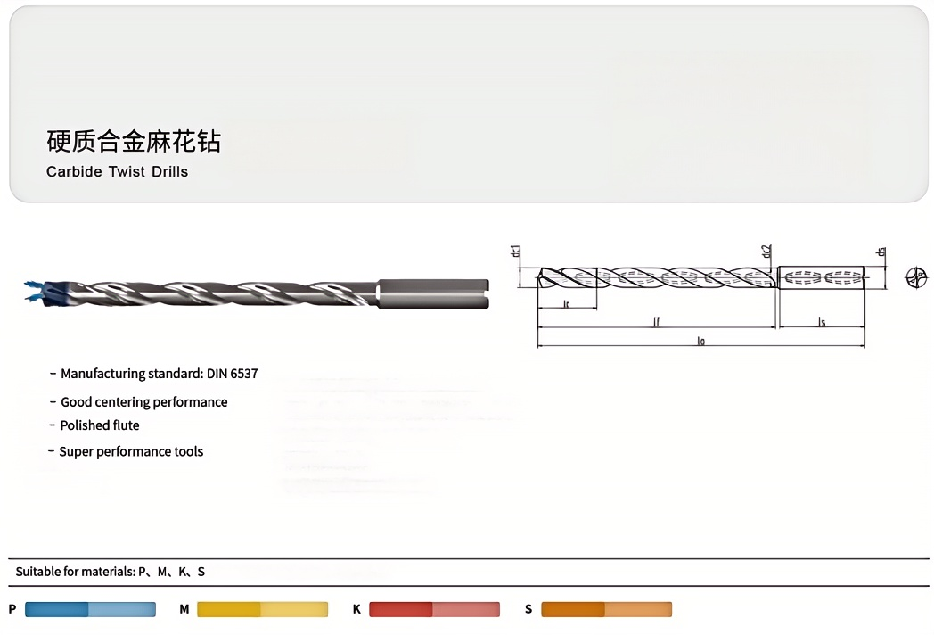 20D Solid Carbide Twist Drill Bit ISO Standard High Speed Cutting Capability
