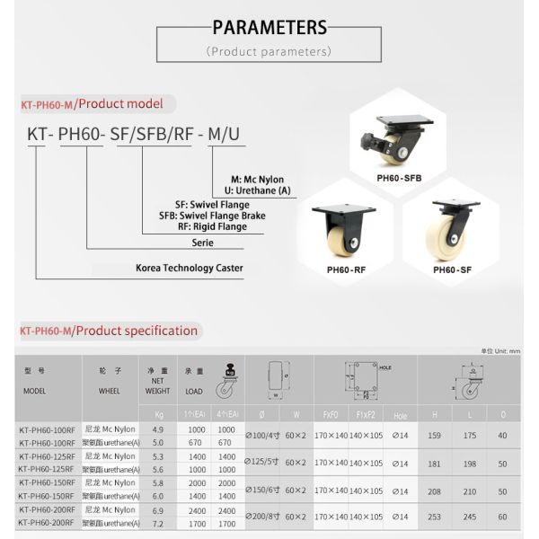 PU 4 Inch Heavy Duty Swivel Casters 1000kg Medical Bed Casters With Lock Brake