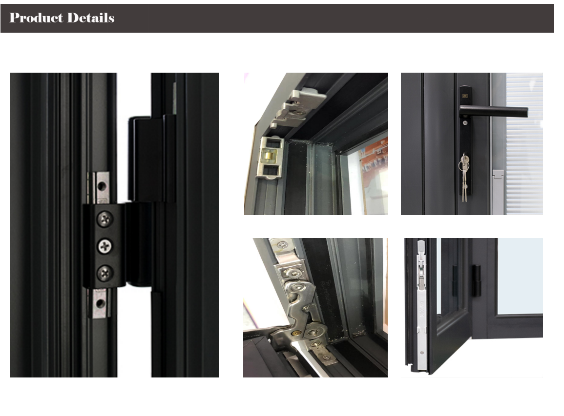 Two Side Open Casement French Doors , Grey Anodized Aluminum Vertical Door