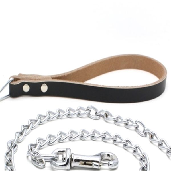 Matching Cowhide Dog Neck Chain Chrome Plated Iron Traction Dog Leash Chain