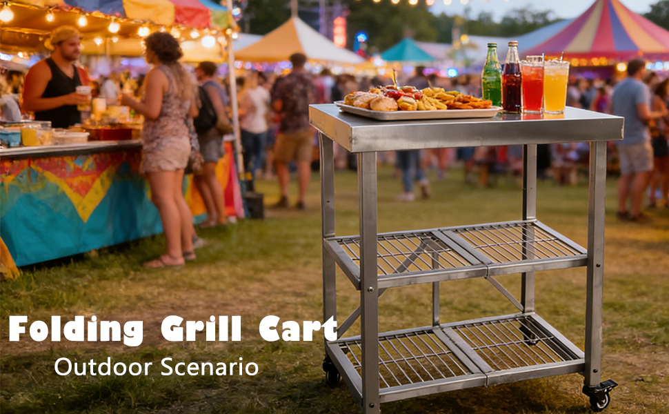 Foldable Stainless Steel Kitchen Cart With Wheels | Portable Kitchen Island, Microwave Stand & Storage Cart For Home, Restaurant & BBQ