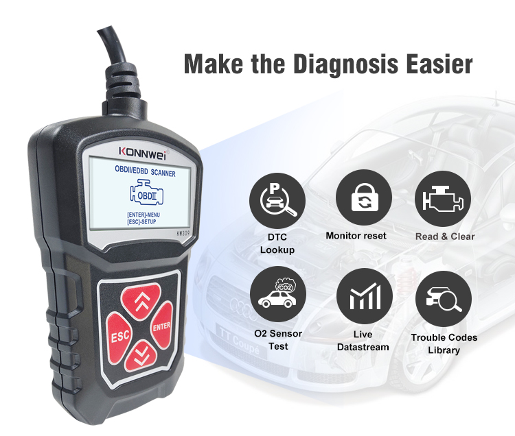 16 инструмент развертки автомобиля диагностический OBDII EOBD FCC KW309 Konnwei кабеля Pin