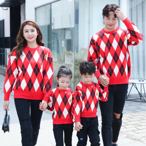Stylish Pullover Parent-Child Sweater with Long Sleeve and Embroidery Accents for Winter season