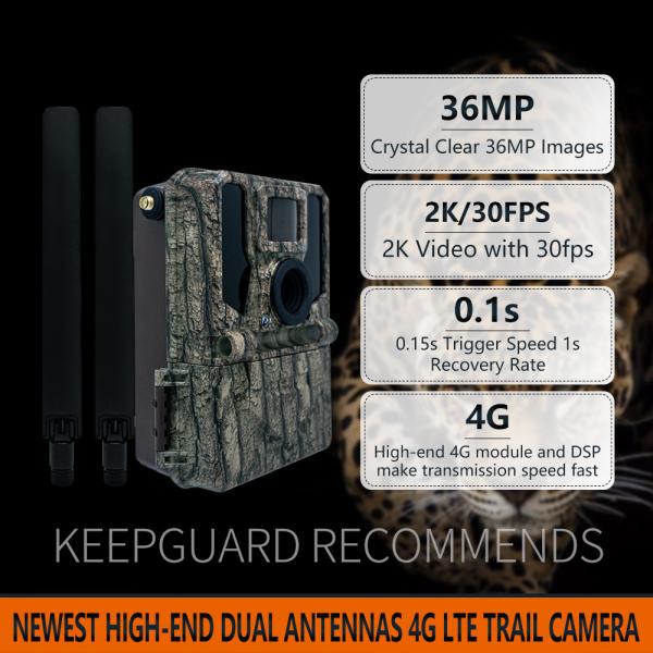 Hunting & Trail Cameras Solar Panel 4G Wireless Camera KW897 with Dual Antennas 100ft Night Range 36MP 2K Video at 30fps