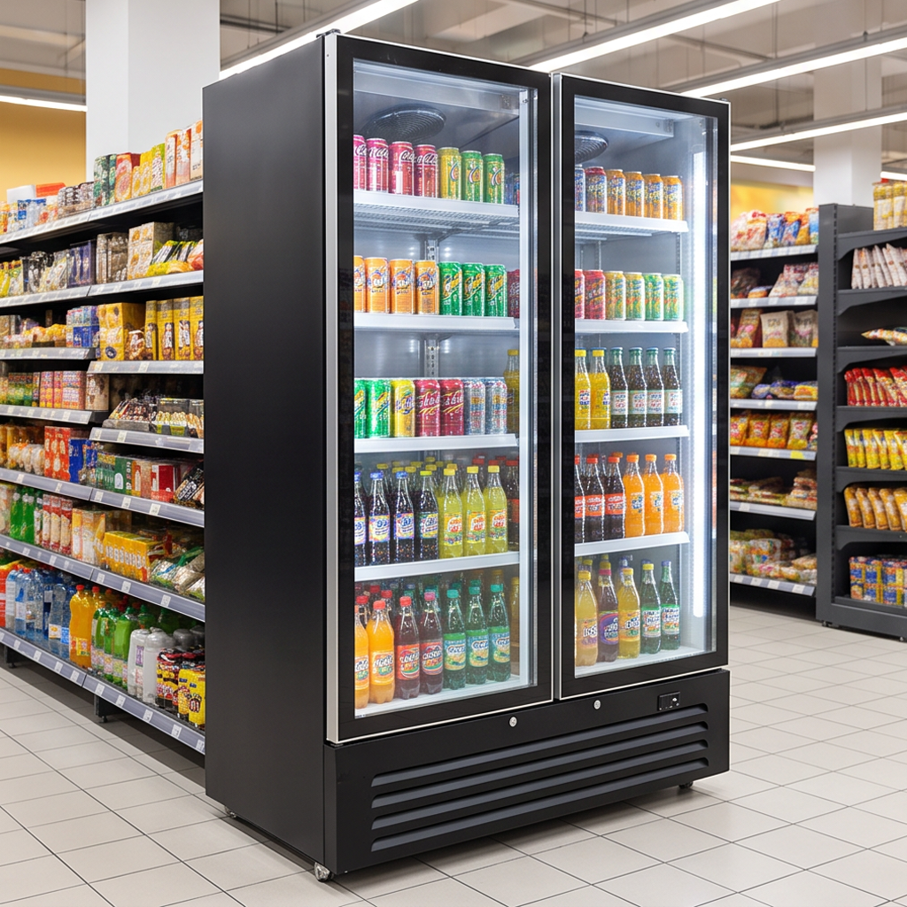 Commercial Beverage Cooler with 420L Large Capacity Fog-Free Double Glass Door and Full Surround LED Lighting