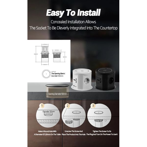 Junnan Multi-function Socket With 114.9mm*168.7mm Completely Closure Size For Kitchen