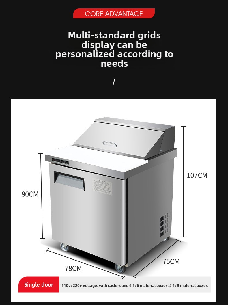 Stainless Steel 201 Pizza Prep Refrigerator with Automatic Defrost and Adjustable Thermostat