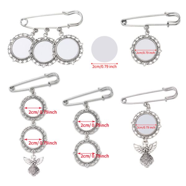 Broches redondas de plata en blanco Sublimación Broches de alfiler colgante regalo para la boda