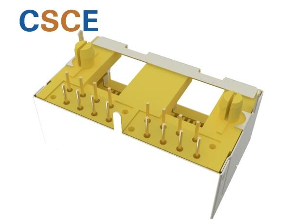 White And Blue 2 Ports 10P8C F3.05 Shielded RJ45 Jack / Modular Ethernet Jack