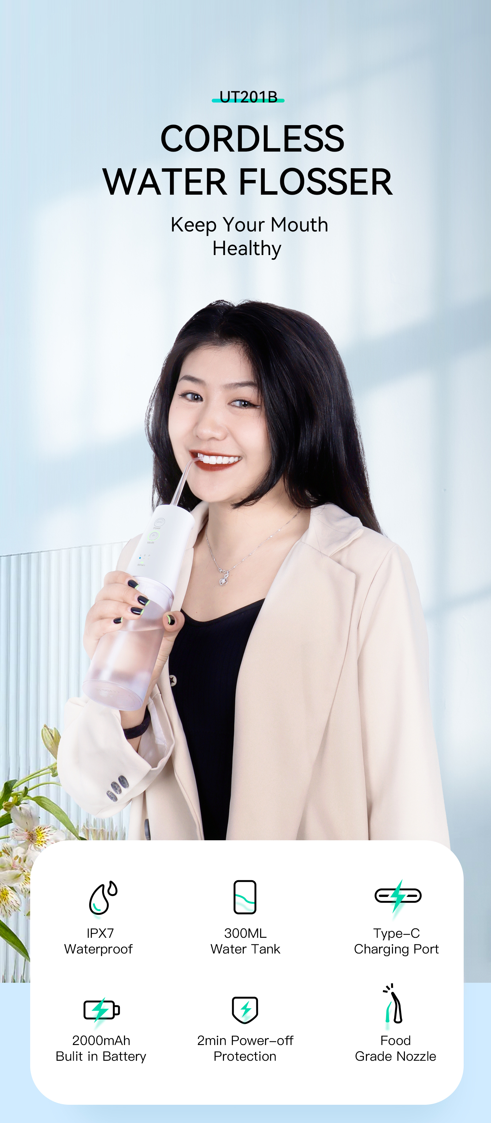 Танк 300Ml Flosser устный Irrigator портативной зубоврачебной воды DC5V 1A ротатабельный