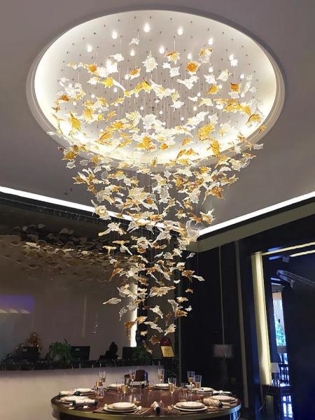 Décoration intérieure moderne Custom Hotel Club Glass Led Grand Projet Lustre Pendant Lamp