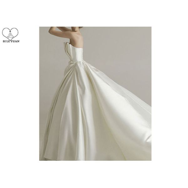 Cream luxury Unique Ball Gown Wedding Dresses Satin Long Tail Big Pleats