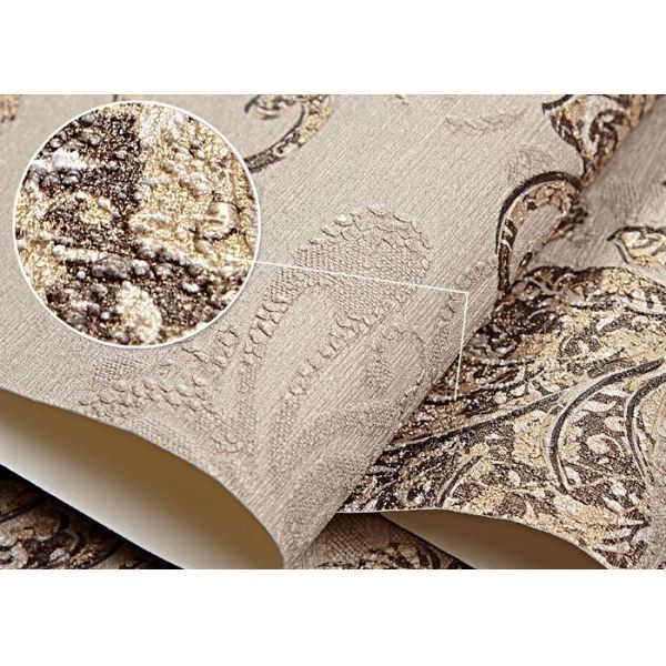 Khaki Color 3D Floral Wallpaper for Wall Decoration / PVC Wall Coverings